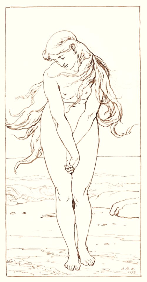 Naked woman posing sensually, vintage erotic art. Standing Nude with Crossed Arms (1879) by John Dawson Watson. Original from The National Gallery of Art. Digitally enhanced by rawpixel.