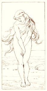Naked woman posing sensually, vintage erotic art. Standing Nude with Crossed Arms (1879) by John Dawson Watson. Original from The National Gallery of Art. Digitally enhanced by rawpixel.. Free illustration for personal and commercial use.