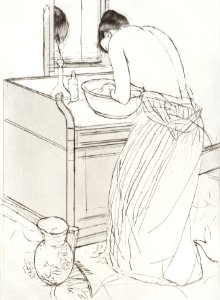 Woman Bathing (1890–1891) by Mary Cassatt. Original woman portrait drawing from The National Gallery of Art. Digitally enhanced by rawpixel.