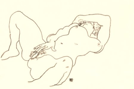 Vulgar woman touching herself. Reclining Nude (1918) by Egon Schiele. Original female line art drawing from The MET museum. Digitally enhanced by rawpixel.. Free illustration for personal and commercial use.