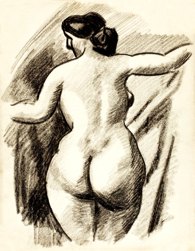 Woman showing off naked bum, vintage nude illustration.Female Nude by Carl Newman. Original from The Smithsonian. Digitally enhanced by rawpixel.