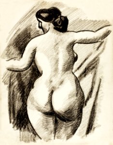 Woman showing off naked bum, vintage nude illustration.Female Nude by Carl Newman. Original from The Smithsonian. Digitally enhanced by rawpixel.