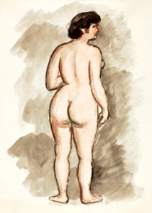 Woman showing off naked bum, vintage nude illustration. Standing Nude by Carl Newman. Original from The Smithsonian. Digitally enhanced by rawpixel.. Free illustration for personal and commercial use.