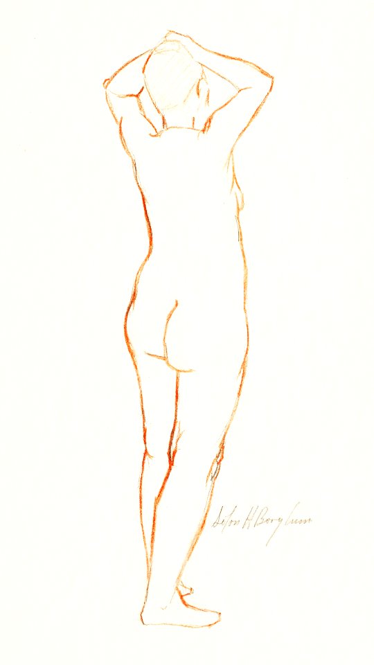Naked woman showing bottom in sensual position, vintage nude illustration. Nude by Solon H. Borglum. Original from The Smithsonian. Digitally enhanced by rawpixel.