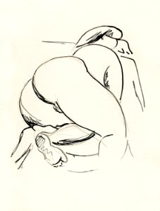 Naked woman showing bottom in sensual position, vintage nude illustration. Reclining Nude by Carl Newman. Original from The Smithsonian. Digitally enhanced by rawpixel.