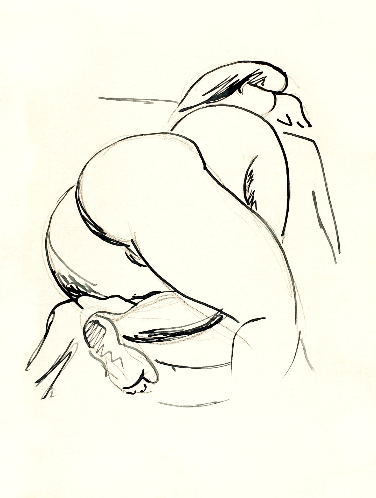 Naked woman showing bottom in sensual position, vintage nude illustration.  Reclining Nude by Carl Newman. Original from The Smithsonian. Digitally  enhanced by rawpixel. - Traditional visual art under Public domain license