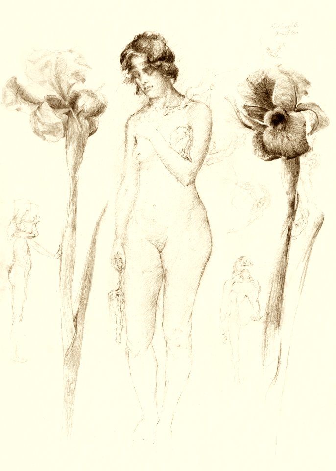 Vintage erotic nude art of a naked woman. Nude and Iris (1919) by Solon H. Borglum. Original from The Smithsonian. Digitally enhanced by rawpixel.