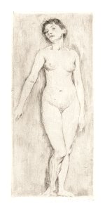 Naked woman showing her breasts, vintage nude illustration. Standing Female Nude (1896) by Lovis Corinth. Original from The Rijksmuseum. Digitally enhanced by rawpixel.. Free illustration for personal and commercial use.