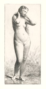 Naked woman posing sexually, vintage nude illustration. Staande naakte vrouw (1846) by Charles Emile Jacque. Original from The Rijksmuseum. Digitally enhanced by rawpixel.