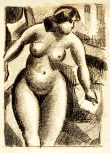 Vintage erotic nude art of a naked woman. Standing Female Nude by Carl Newman. Original from The Smithsonian. Digitally enhanced by rawpixel.. Free illustration for personal and commercial use.