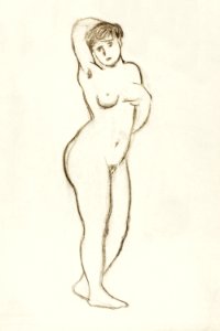 Naked woman showing her breasts, vintage nude illustration. Standing Female Nude by Carl Newman. Original from The Smithsonian. Digitally enhanced by rawpixel.. Free illustration for personal and commercial use.