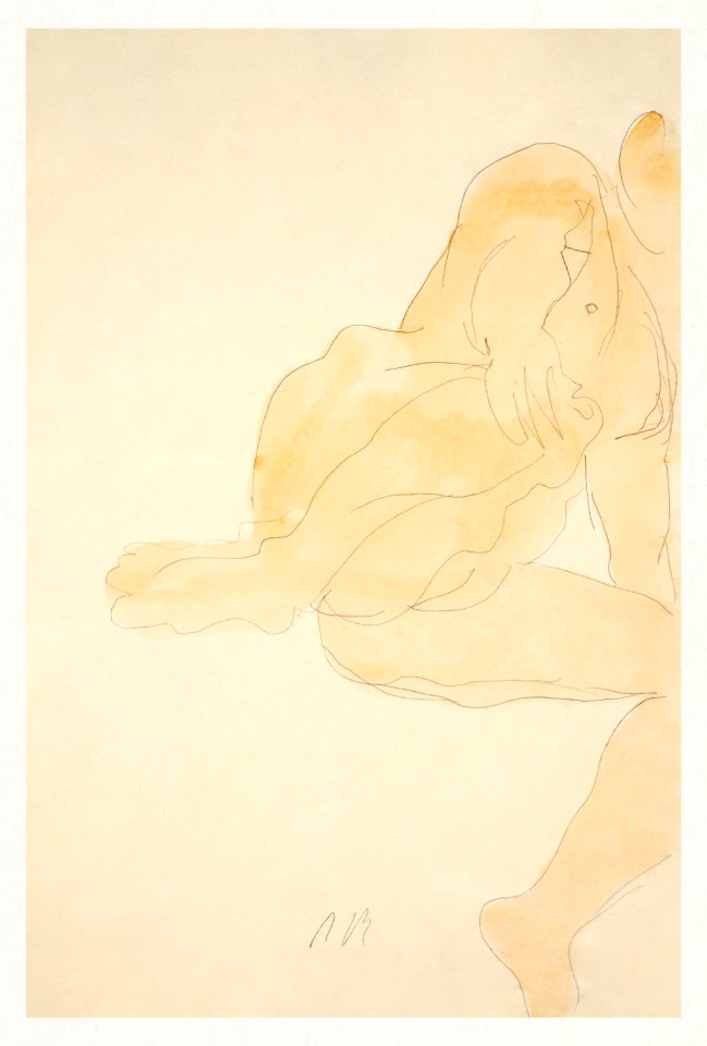 Naked woman spreading her legs, vintage nude illustration. Nude Sitting, Knee Raised by Auguste Rodin. Original from Yale University Art Gallery. Digitally enhanced by rawpixel.