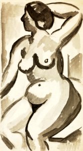 Naked woman showing her breasts, vintage nude illustration. Seated Female Nude by Carl Newman. Original from The Smithsonian. Digitally enhanced by rawpixel.. Free illustration for personal and commercial use.