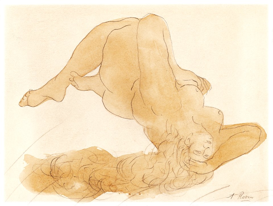 Naked woman posing sensually, vintage erotic art. Nude by Auguste Rodin. Original from Yale University Art Gallery. Digitally enhanced by rawpixel.