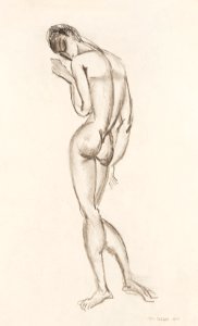 Woman showing off naked bum, vintage nude illustration. Female Nude, Back View (1909) by Max Weber. Original from The Smithsonian. Digitally enhanced by rawpixel.. Free illustration for personal and commercial use.