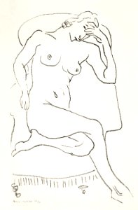 Naked woman posing sensually, vintage erotic art. Nude sitting in a chair , one leg folded (1922) by Henri Matisse. Original from Yale University Art Gallery. Digitally enhanced by rawpixel.
