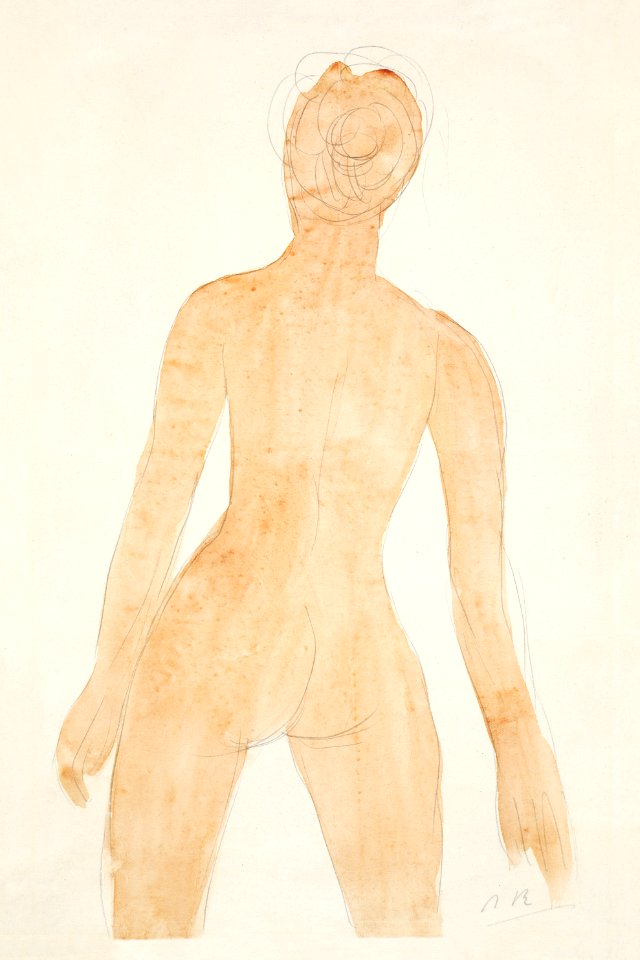 Naked woman posing sensually, vintage erotic art. Standing Nude, seen from back by Auguste Rodin. Original from The Yale University Art Gallery. Digitally enhanced by rawpixel.