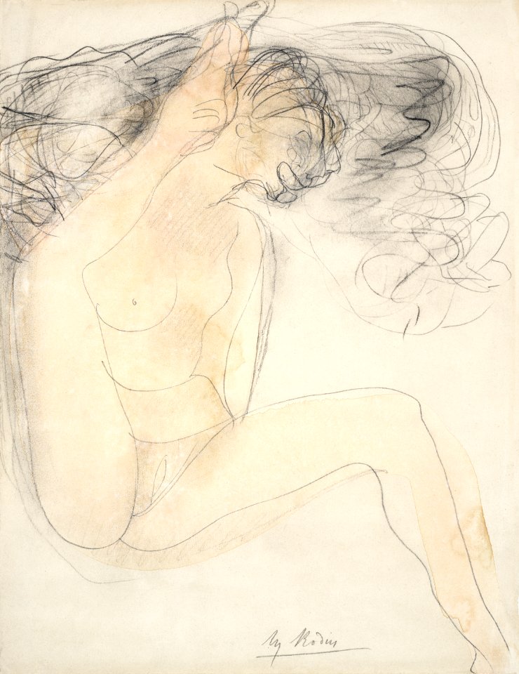 Naked woman masturbating, vintage erotic art. Nude - heel on ear by Auguste Rodin. Original from The Yale University Art Gallery. Digitally enhanced by rawpixel.