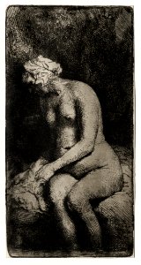 Erotic vintage art naked woman, Woman Bathing Her Feet in a Brook (1865) by Rembrandt van Rijn. Original from The Cleveland Museum of Art. Digitally enhanced by rawpixel.. Free illustration for personal and commercial use.