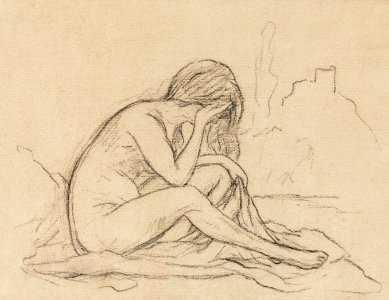 Naked woman posing sexually, Study of a Female Nude (1800) by Pierre Puvis de Chavannes. Original from The Cleveland Museum of Art. Digitally enhanced by rawpixel.