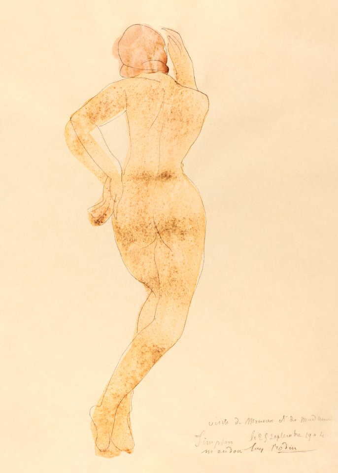 Rear View of Nude Female Figure in Action (1904) by Auguste Rodin. Original from The National Gallery of Art. Digitally enhanced by rawpixel.
