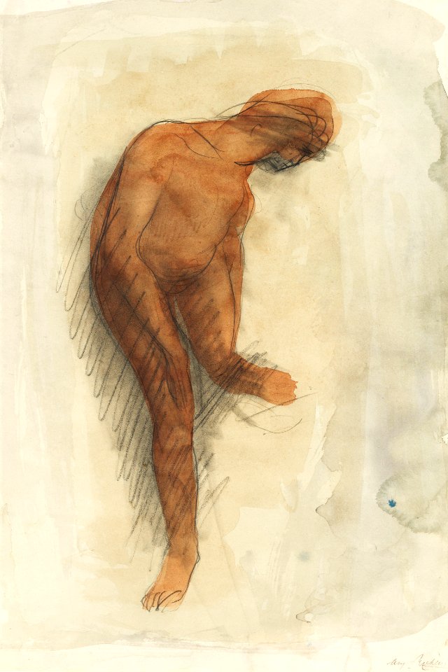 Nude female figure holding left foot (1900–1912) by Auguste Rodin. Original from The MET museum. Digitally enhanced by rawpixel.