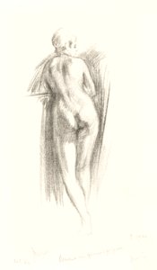 Naked woman showing bottom in sensual position, vintage nude illustration. Staande naakte vrouw (1920) by Simon Moulijn. Original from The Rijksmuseum. Digitally enhanced by rawpixel.