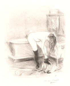 Vrouw ontkleedt zich in de badkamer (1897) by Jean-Louis Forain. Original from The Rijksmuseum. Digitally enhanced by rawpixel.