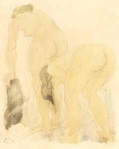 Naked women bending over, vintage nude illustration. Studieblad met twee naakte vrouwen, op de rug gezien (1850–1917) by Auguste Rodin. Original from The Rijksmuseum. Digitally enhanced by rawpixel.