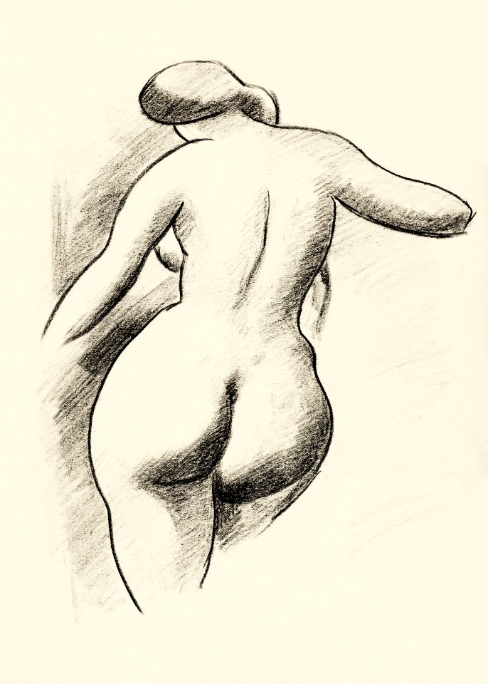 Naked woman showing bottom in sensual position, vintage nude illustration. Female Nude by Carl Newman. Original from The Smithsonian. Digitally enhanced by rawpixel.