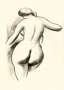 Naked woman showing bottom in sensual position, vintage nude illustration. Female Nude by Carl Newman. Original from The Smithsonian. Digitally enhanced by rawpixel.