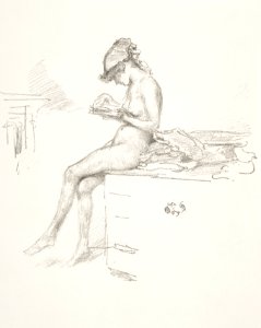 Vintage erotic nude art of a naked woman. Little Nude Model, Reading (1889–1890) by James McNeill Whistler. Original from The MET museum. Digitally enhanced by rawpixel.. Free illustration for personal and commercial use.