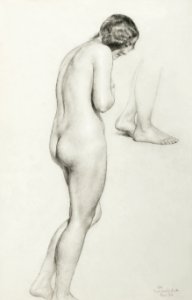 Naked woman showing her bottom. Female Nude (1858) by Daniel Huntington. Original from The Smithsonian. Digitally enhanced by rawpixel.. Free illustration for personal and commercial use.