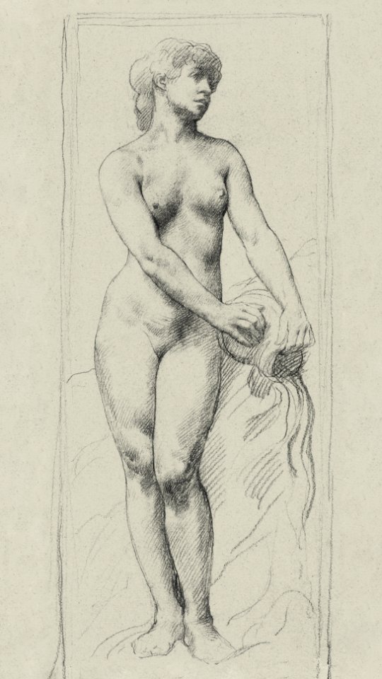 Naked woman posing sexually, vintage nude illustration. Nude Woman by Alphonse Legros. Original from The Cleveland Museum of Art. Digitally enhanced by rawpixel.