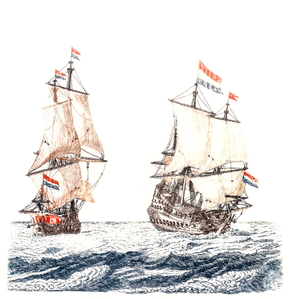 Two sailing ships at sea by Johan Teyler (1648-1709).. Free illustration for personal and commercial use.