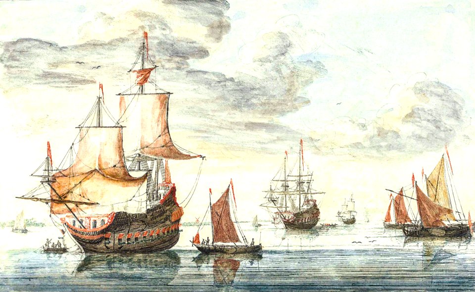 Ships on a calm sea by Johan Teyler (1648-1709).