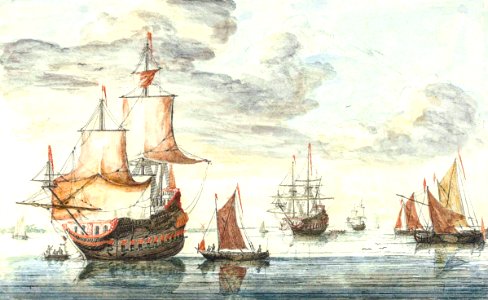 Ships on a calm sea by Johan Teyler (1648-1709).. Free illustration for personal and commercial use.