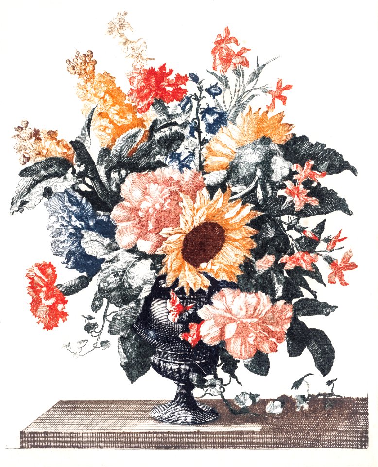 Stone Vase With Sunflowers and Carnations (1688-1698) by Johan Teyler (1648-1709).. Free illustration for personal and commercial use.