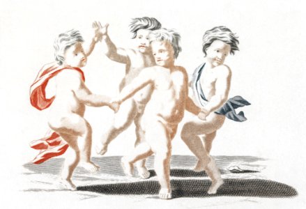 Four naked children dancing by Johan Teyler (1648-1709).. Free illustration for personal and commercial use.