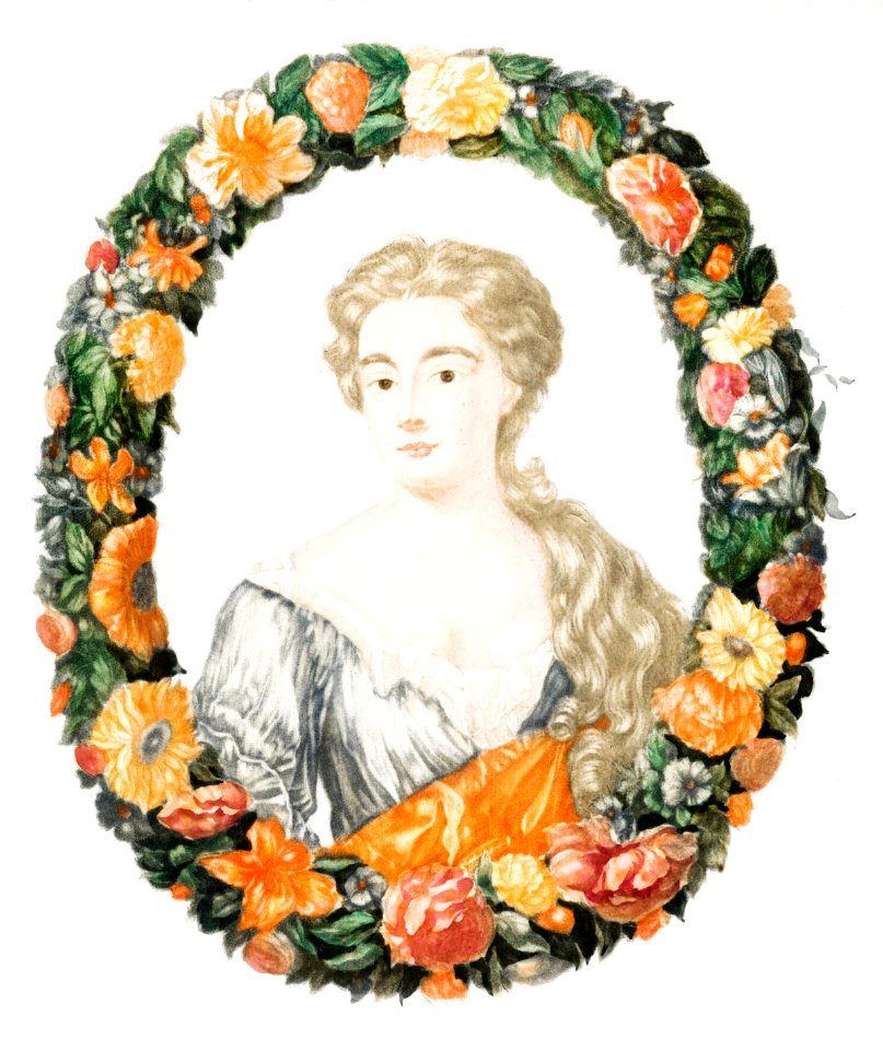 Portrait of a woman in a floral wreath by Johan Teyler (1648 -1709).