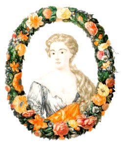 Portrait of a woman in a floral wreath by Johan Teyler (1648 -1709).. Free illustration for personal and commercial use.