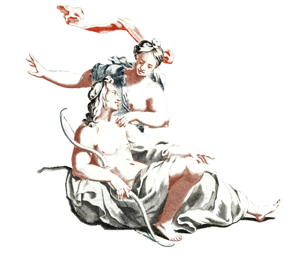 A hunter and a nymph by Johan Teyler (1648-1709).