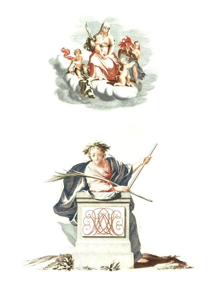 Figure and Mary on the clouds by Johan Teyler (1648-1709).. Free illustration for personal and commercial use.