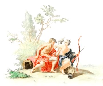 Hercules and Omphale by Johan Teyler (1648-1709).. Free illustration for personal and commercial use.