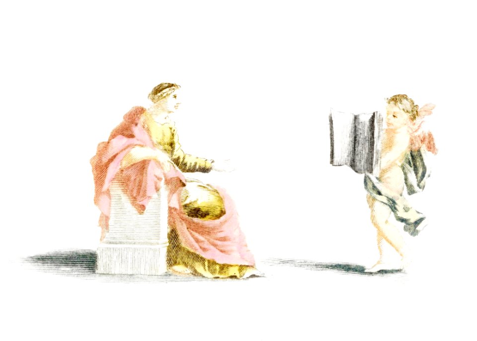 Amor presents a book to a muse by Johan Teyler (1648-1709).