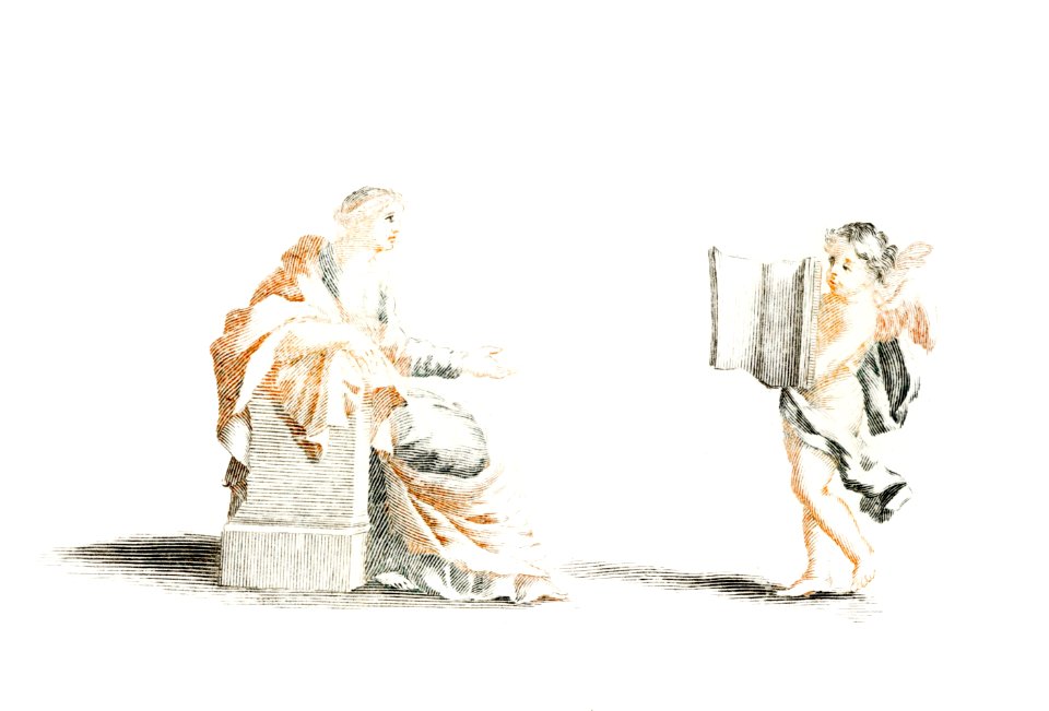 Amor presents a book to a muse by Johan Teyler (1648-1709).