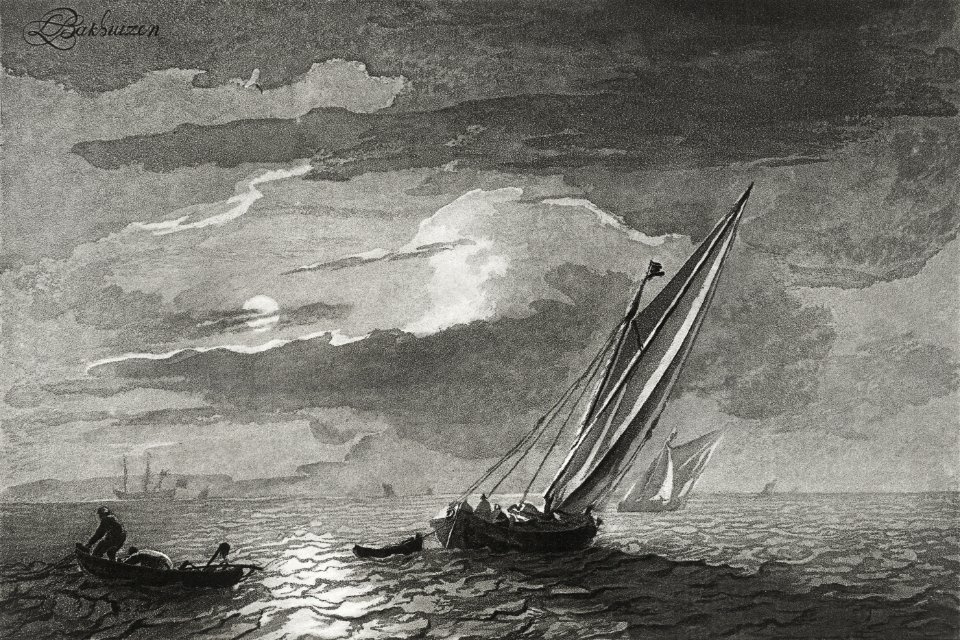 Seascape with full moon (ca. 1779–1781) by Cornelis Ploos van Amstel.