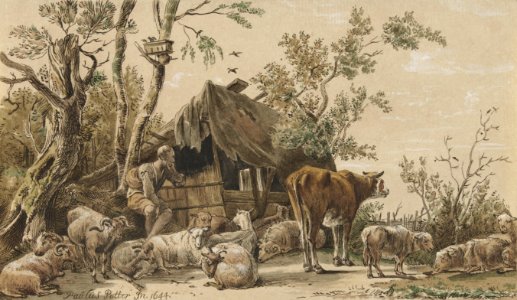 Herder bij stal (1821) by Cornelis Ploos van Amstel.. Free illustration for personal and commercial use.