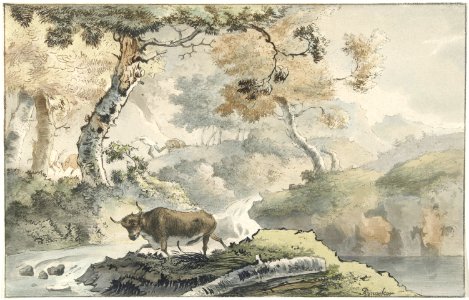 Boslandschap met stier (1821) by Cornelis Ploos van Amstel.. Free illustration for personal and commercial use.