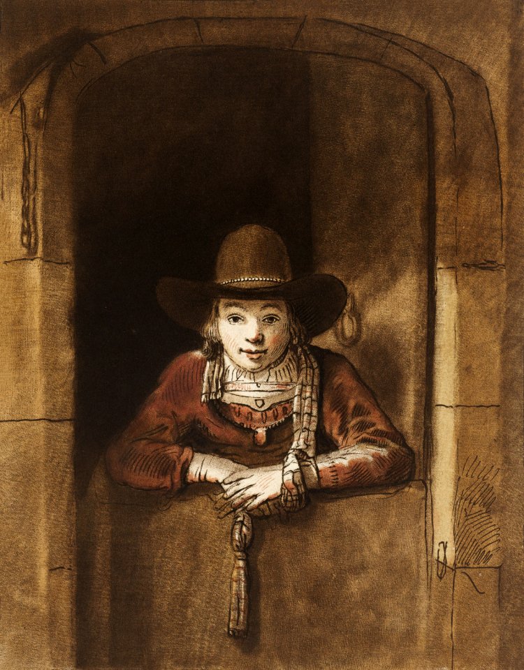 Jongen leunend over een onderdeur (1821) by Cornelis Ploos van Amstel.. Free illustration for personal and commercial use.